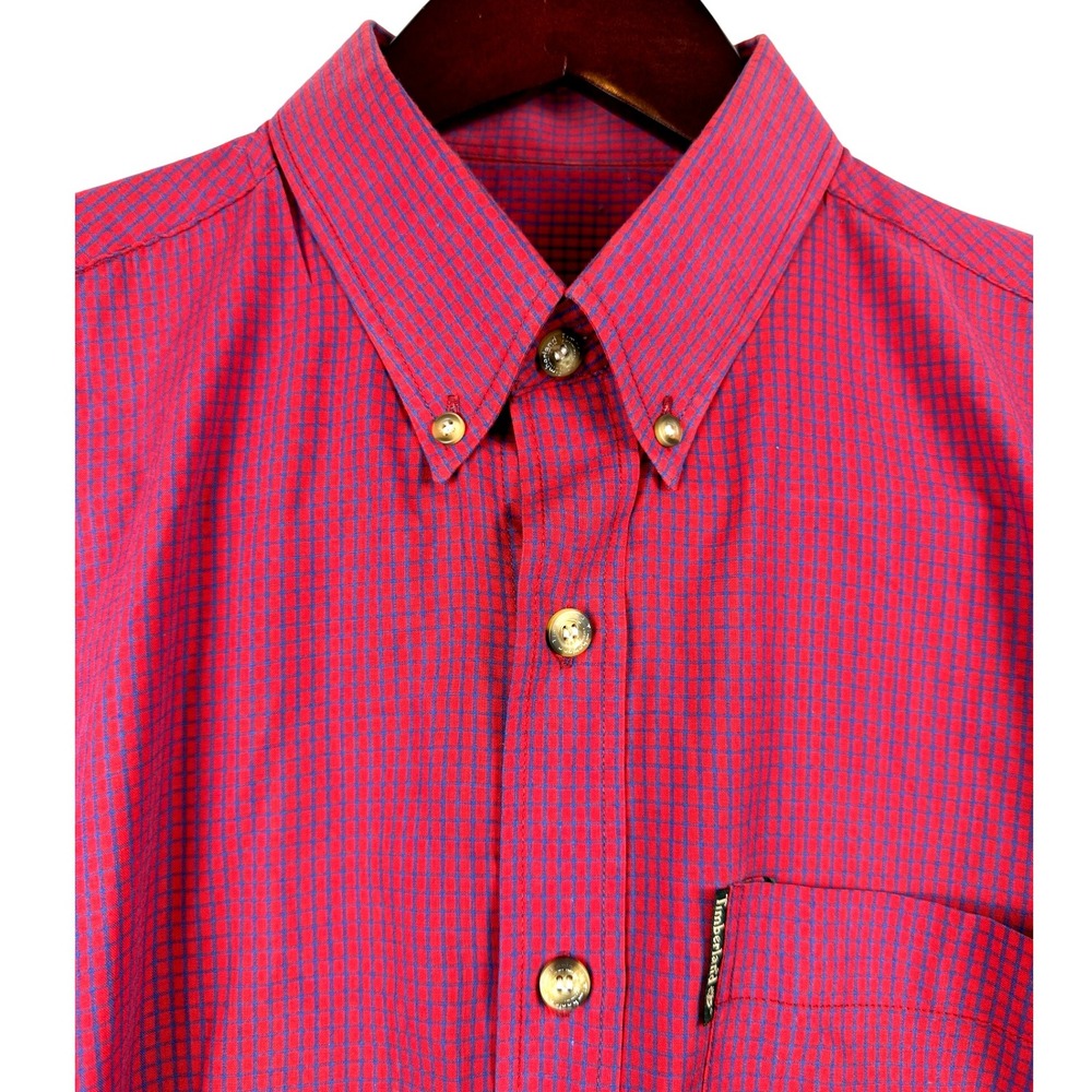 Timberland Weathergear Mens Red Blue Gingham Short Sleeve Button Up Shirt‎
